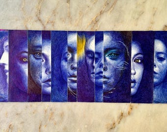Original Ball Point Pen Painting, Ink Drawing on Paper