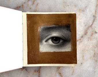 Dipinto originale "Lover's Eye" a tecnica mista, disegno in nero e oro