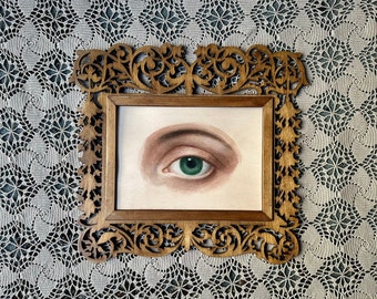 Original Lover's Eye Watercolor Painting, Vintage Style Wood Framed Wall Art, Victorian Gothic Room Decor, Unique Home Gifts, Light Academia