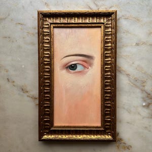 Original Lover&#39;s Eye Oil Painting, Victorian Style Unique Art in Vintage Gold Frame, Antique Framed Wall Art, Gothic Home Decor Unique Gift