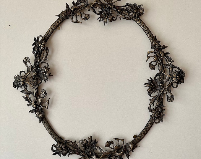 Vintage Brass Mirror Frame, Large Ornate Oval Frame, Vintage Living