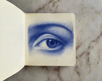 Disegno originale dell'occhio dell'amante, matite colorate blu