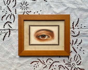 Vintage Style Wood Framed Original Small Watercolor Painting Lover's Eye Illustration Wall Art Gothic Home Decor Dark Academia Unique Gifts