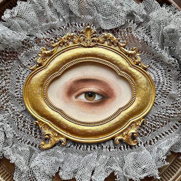 Original Lover's Eye Watercolor Painting, Vintage Style Oval Framed Wall Art, Victorian Gothic Room Decor, Unique Home Gifts, Light Academia