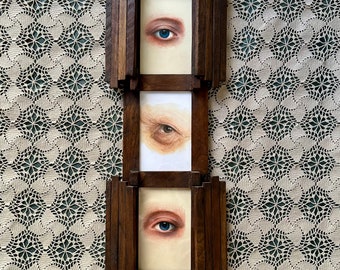 3 Original Lover's Eye Painting Victorian Gothic Room Decor Framed Steampunk Home Gifts, Vintage Style Boho Wall Art, Cabinet of Curiosities