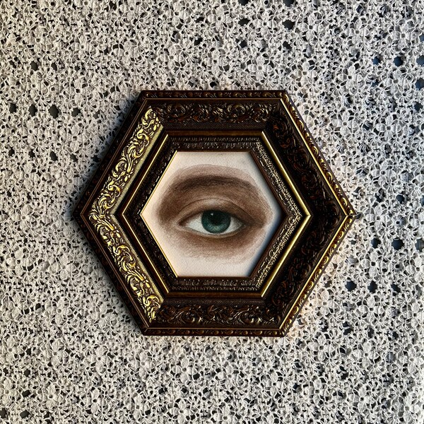 Original Art, Lover's Eye Watercolor Painting, Hexagon Framed Wall Art Prints, Victorian Gothic Living Room Decor, Unique Home Gifts For Her