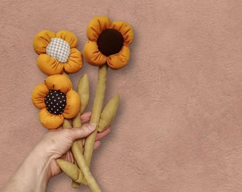 Fabric Sunflowers Bouquet, Stuffed Cloth Sunflower Centerpiece, Autumn Rustic Farmhouse Nursery Decor, Handmade Fabric Flower Arrangement