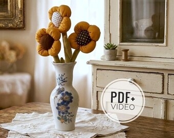 Sunflower Sewing Pattern and Video Tutorial, DIY Fabric Flowers Tutorial, PDF Pattern and Step by Step Video Guide, Textile Flower Pattern