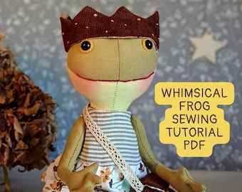 Whimsical Frog Sewing Pattern PDF: Art Doll Tutorial with Clothes (PDF Download)