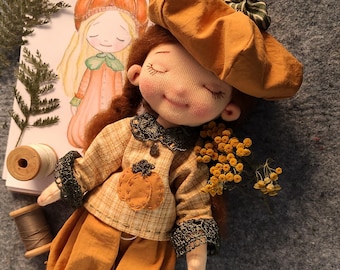 OOAK Custom Art Doll - Homemade Fabric Toy. Christmas gift idea for kids.