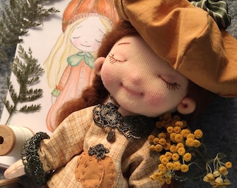 Handmade Fabric Doll, Collectible Cloth Doll, Autumn Pumpkin Fairy Soft Doll, Removable Clothes Doll, Nursery Decor Gift