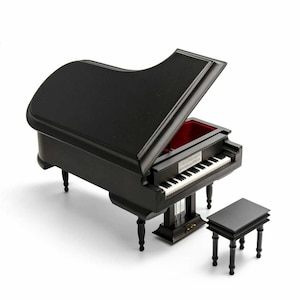 Sofisticado piano de cola musical en miniatura de 18 notas en negro mate con banco: muchas canciones para elegir