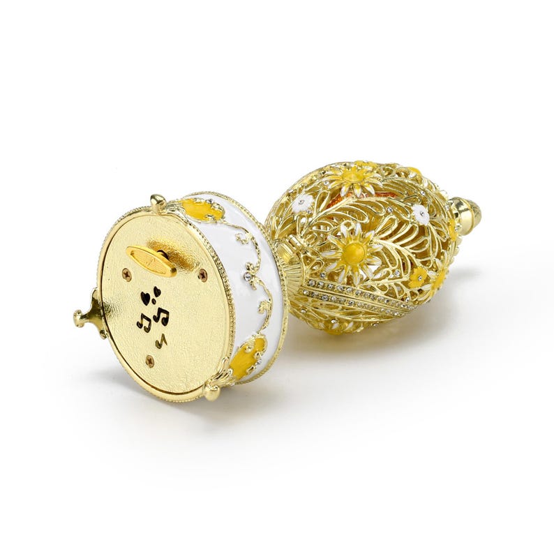 Dazzling Yellow 18 Note Musical Floral and Filigree Faberge-style Egg ...