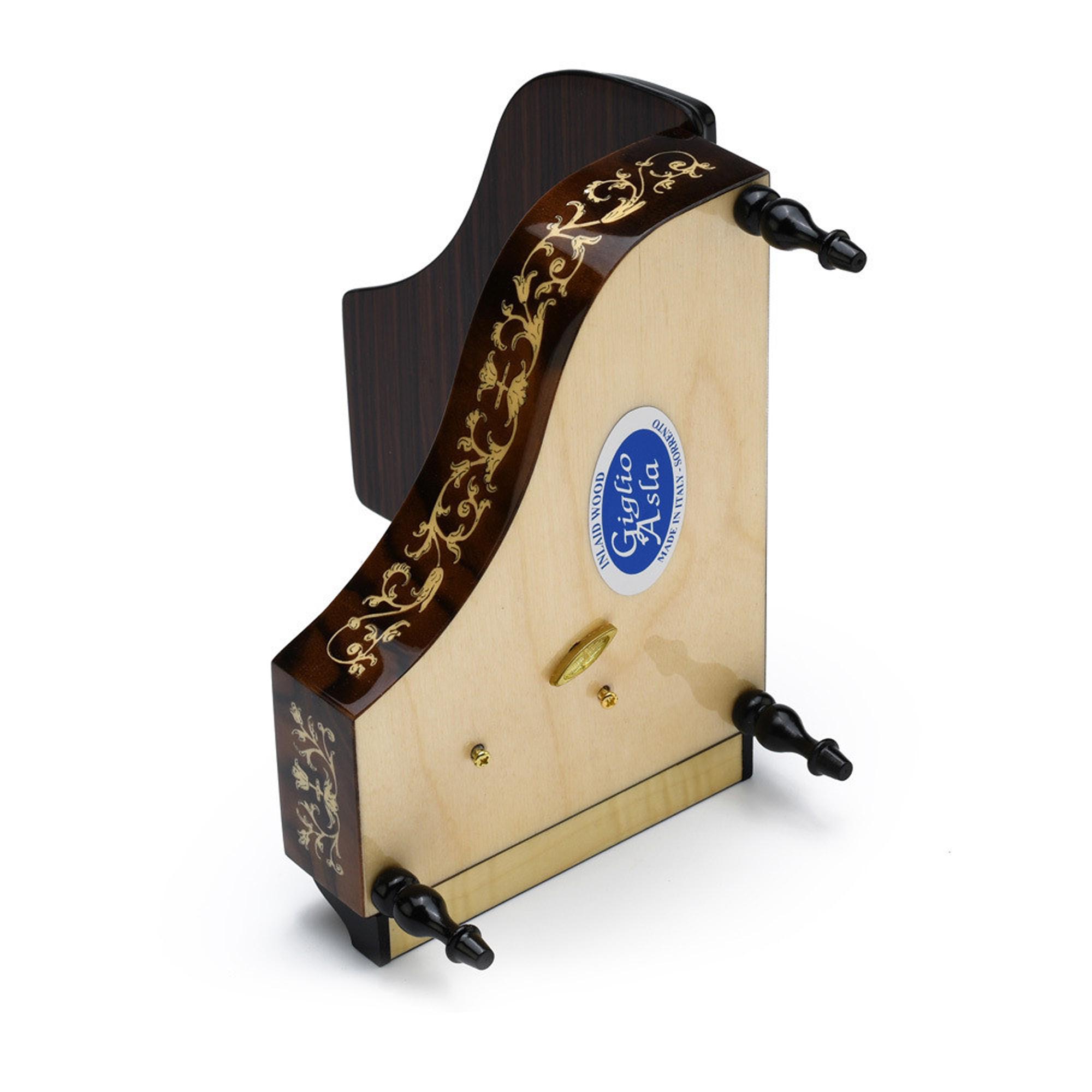 Note Movement Ornate Walnut Grand Piano Music Box – Arabesque Inlay, 23 Note Movement ...