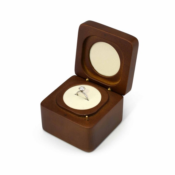 Walnut Finish Ring Music Box: 18 Note Movement, Velvet Interior