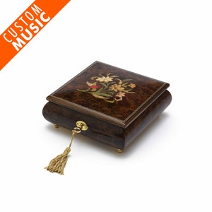 Custom Sound Module Digital Walnut Ladybug and Flowers Musical Jewelry Box - Custom Music