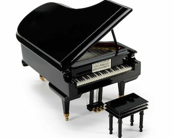 Amazing 18-Note Miniature Musical Hi-Gloss Black Grand Piano Music Box - Many Songs to Choose
