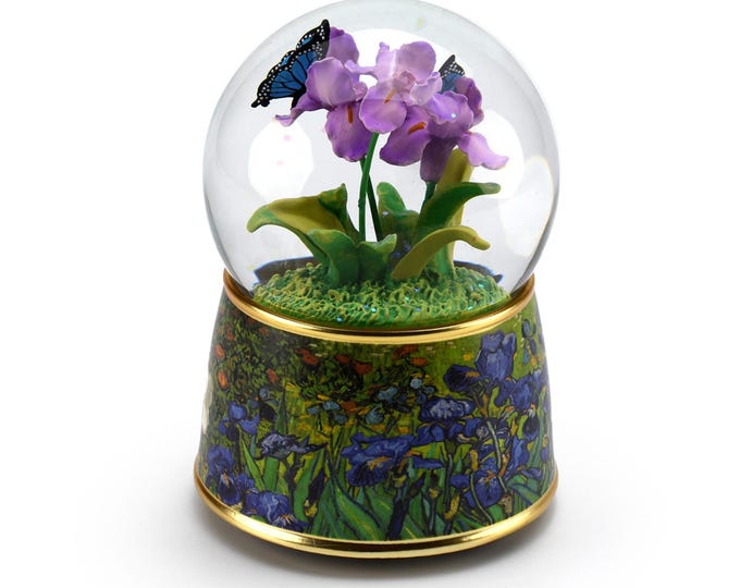 Tranquil Blue Butterfly with Violet Flower 18 Note Musical Water Globe - Many Songs to Choose