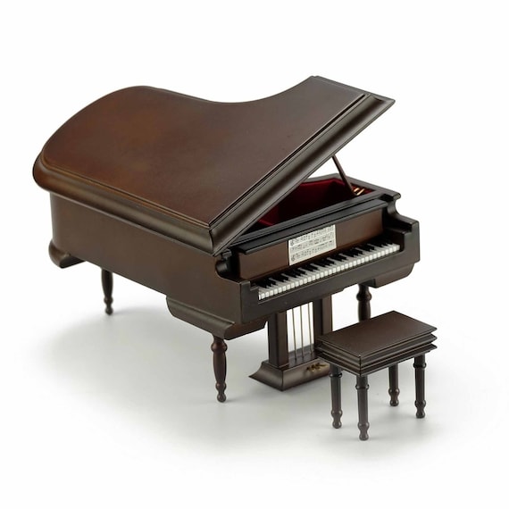 Miniature Grand Piano Music Box: Matte Brown, 18 Note Movement