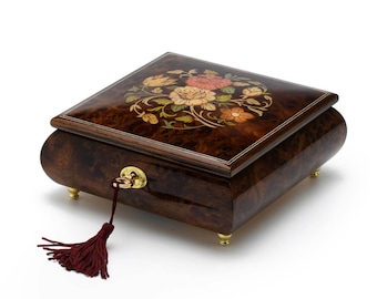 Caja de música artesanal con incrustaciones florales y cerradura - Sorrento, Italia