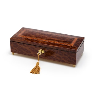 Modern Handcrafted 18 Note Classic Style Inlay Music Jewelry Box with Lock and Key - Many Songs to Choose