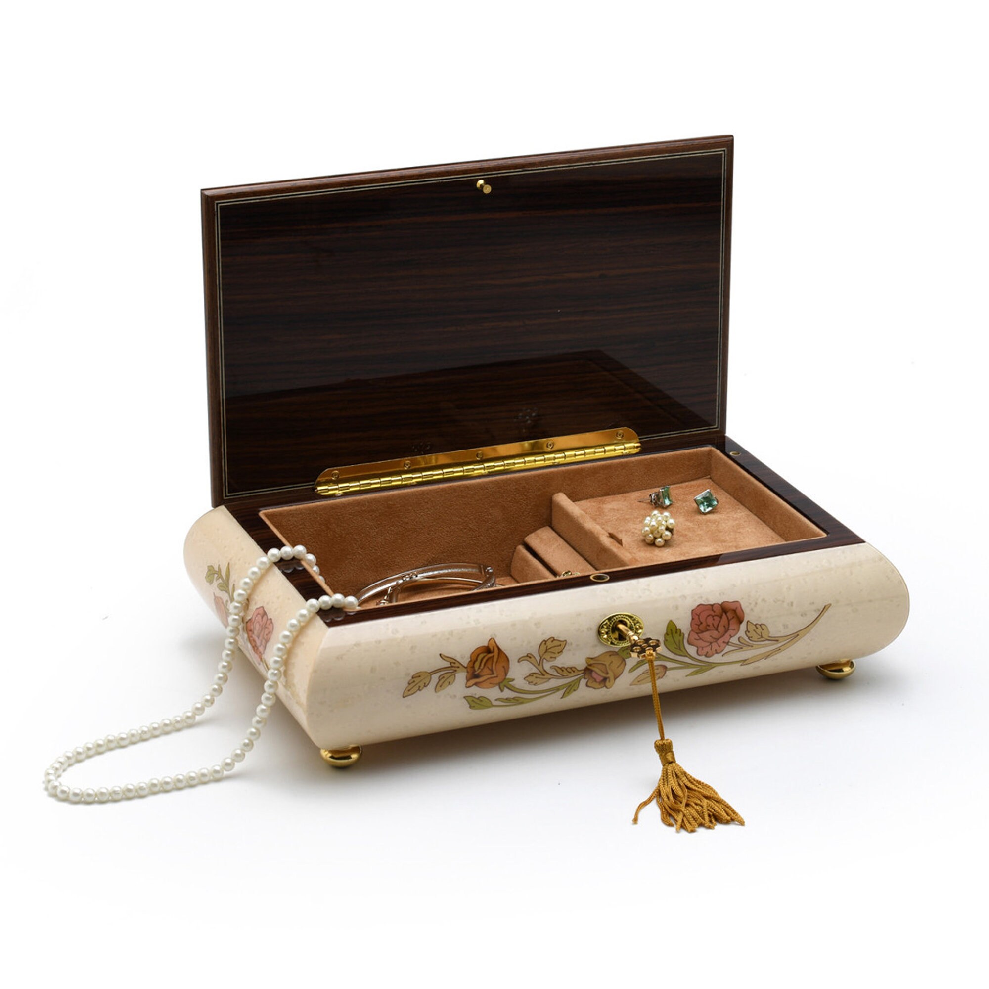 Handcrafted Bianco Music Box – Rose Inlay, Lock & Key, Made in Italy - Etsy