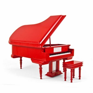 Sophisticated 23 Note Miniature Musical Matte Fire Engine Red Grand Piano with Bench - Many Songs to Choose