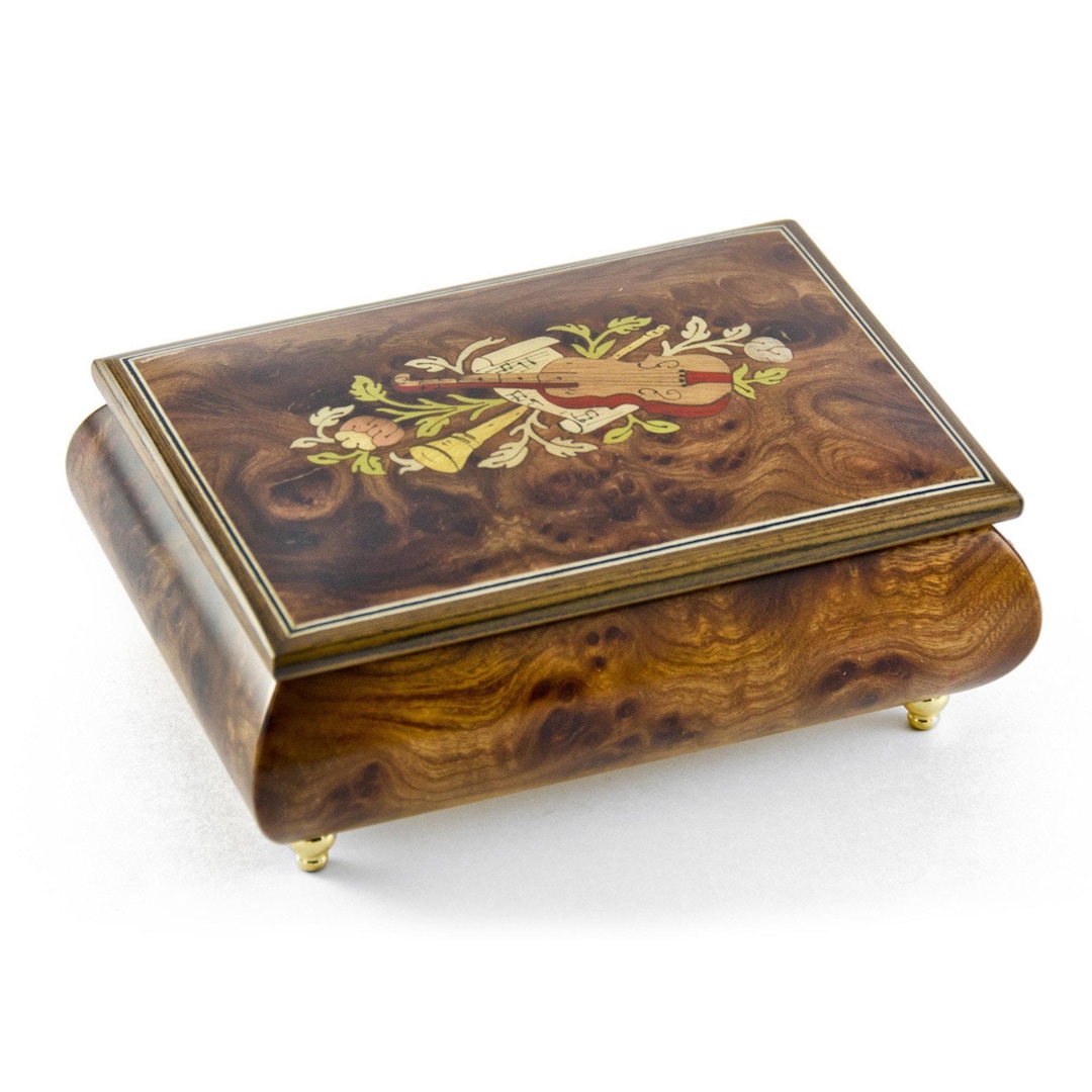 Handcrafted Musical Jewelry Box – Burl Walnut, Rosewood Inlay, 18-note ...