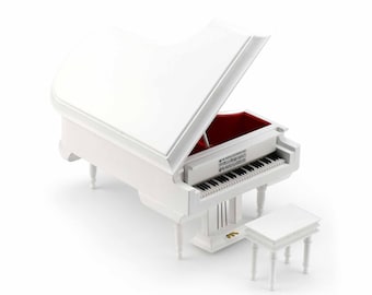 Anspruchsvoller weißer Miniatur-Musikflügel mit 18 Tönen und Bank – viele Lieder zur Auswahl