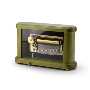 Modern Olive Finish Glass Display 50 Note Sankyo Musical Heirloom