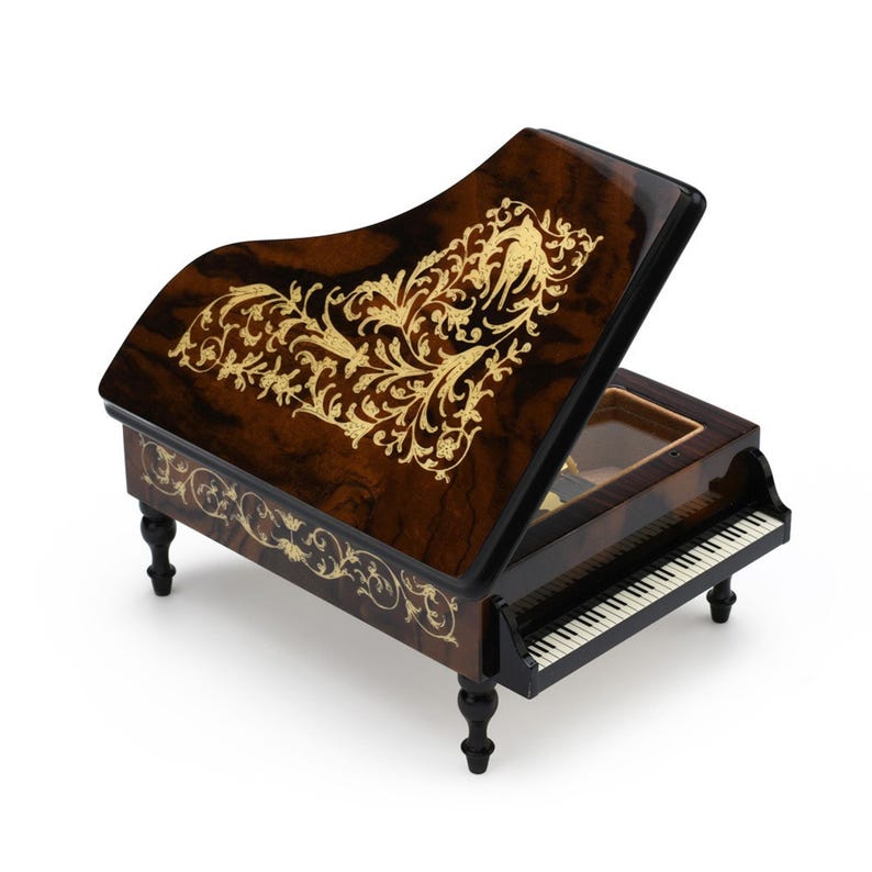 Ornate 23 Note Walnut Finish Grand Piano With Arabesque Inlay Music Box ...