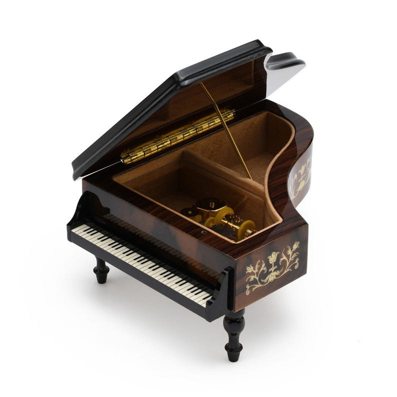 Ornate 23 Note Walnut Finish Grand Piano With Arabesque Inlay Music Box ...