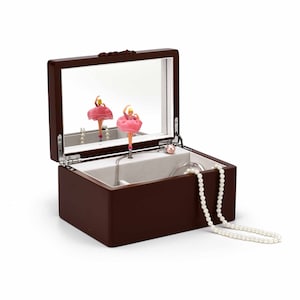 Gorgeous 18 Note Matte Brown Spinning Ballerina Musical Keepsake with Mirror - Many Songs to Choose