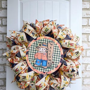 Fall Scarecrow Wreath, Autumn Deco Mesh Front Door Wreath, Harvest Pumpkin Decor, Rustic Farmhouse Fall Decoration, Thanksgiving Wreath