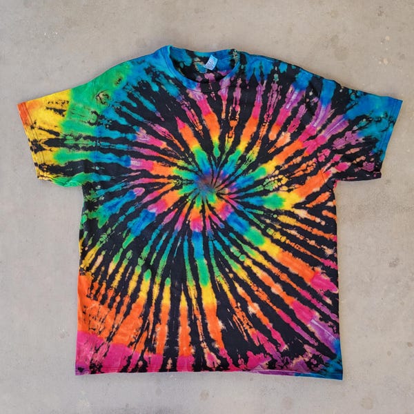 T-shirt teint inversé, T-shirt spirale arc-en-ciel tie-dye inversé, adulte unisexe, S, M, L, XL, 2XL, fabriqué sur commande
