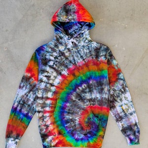 M - Ice Dyed Hoodie, Ice Tie Dye Pullover Hoodie, Rainbow and Gray Off Spiral, Midweight, Unisex M, 1 of 1, Ready To Ship*