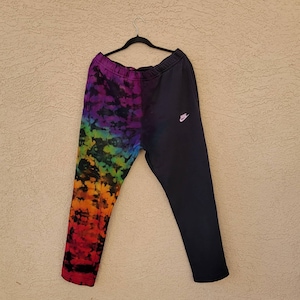 Tie Dye Sweatpants, Reverse Dyed, Half Reverse Dyed Rainbow Scrunch Sweats, Open Hem/Straight Leg, Mens/Unisex 2XL, 1 of 1, Ready To Ship*