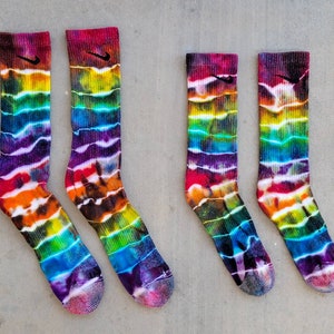 Tie Dye Socks, Geode Style, Dark Rainbow, Ice Dyed, Crew Socks, 1 Pair
