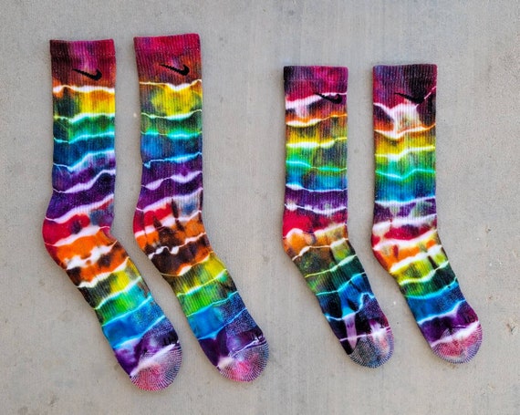 Tie Dye Socks, Geode Style, Dark Rainbow, Ice Dyed, Crew Socks, 1 Pair