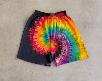 Reverse Dye Champion Shorts,Adult Unisex Tie Dye Shorts, Champion Reverse Tie Dye Rainbow Half Spiral and Bleach Dyed, S, M, L, XL, 2XL