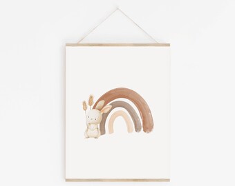 Wasserfarben Regenbogen für Babyzimmer, Boho Regenbogen für Kinderzimmer, Pastell Regenbogen für Babypartygeschenk, Tierplakat für Mädchen