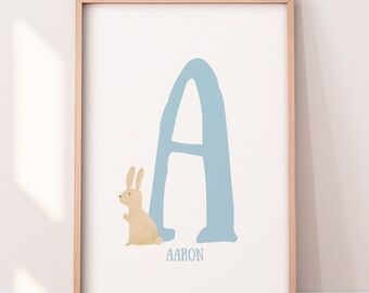 Neugeborenen Geschenk für Baby, Kaninchen Initialen für Kinderzimmer, Kaninchen Name Art für ersten Geburtstag, niedliches Kaninchen für Jungen