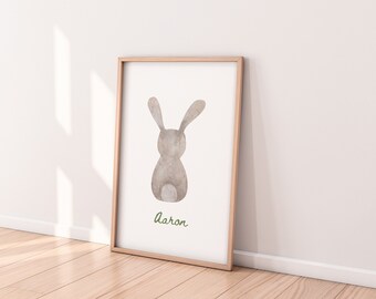 Hase Kinderzimmer Posterdruck für Jungen, Name Junge Geburtstagsgeschenk, Hase Geschenk für Babyparty, Reserviert für Babyzimmer