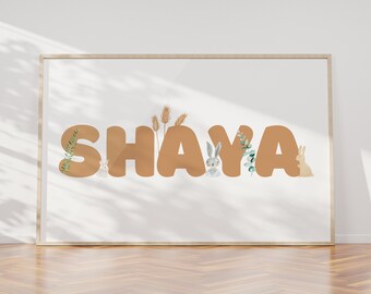 Custom Name Print for boys, Neutral Baby Wall Art for nursery, whimsical Watercolor print for playroom Decor