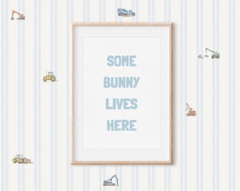 Personalisiertes Häschen Poster für Neugeborene, Baby Jungen Geschenk für Kinderzimmer, Blaudruck für Häschen-Themendusche, Tierdruck für Jungen