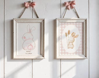 Poster fürs Kinderzimmer, Babyposter mit Hasen, Babyposter für Mädchen, Wanddeko zur Geburt, Babypartygeschenk