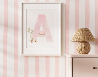 Wald Kinderzimmer Druck für ersten Geburtstag, individuelle Initialen Druck für Mädchen, Kaninchen Druck für Kinderzimmer Dekor, wunderliche Druck für Babyparty