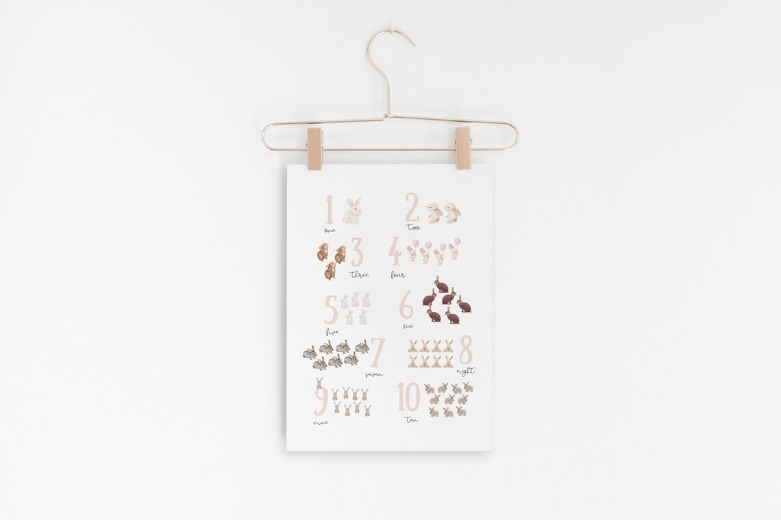 Numbers Bunny Print for Nursery, Printable Numbers Nursery Art, Pink ...