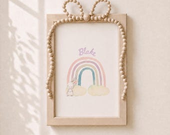 Regenbogen Hase Print für Mädchenzimmer, Pastell Regenbogen Print für Mädchenzimmer, Häschen Baby Geschenk zum Geburtstag, Regenbogen Dekor zum ersten Geburtstag