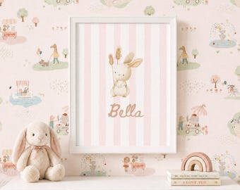 Hasen Geschenk, Hasen Aquarell Poster für's Kinderzimmer, personalisierte Hase Geschenk zur Babyparty, Hasen-Kinderzimmer-Wandkunst für Neugeborene